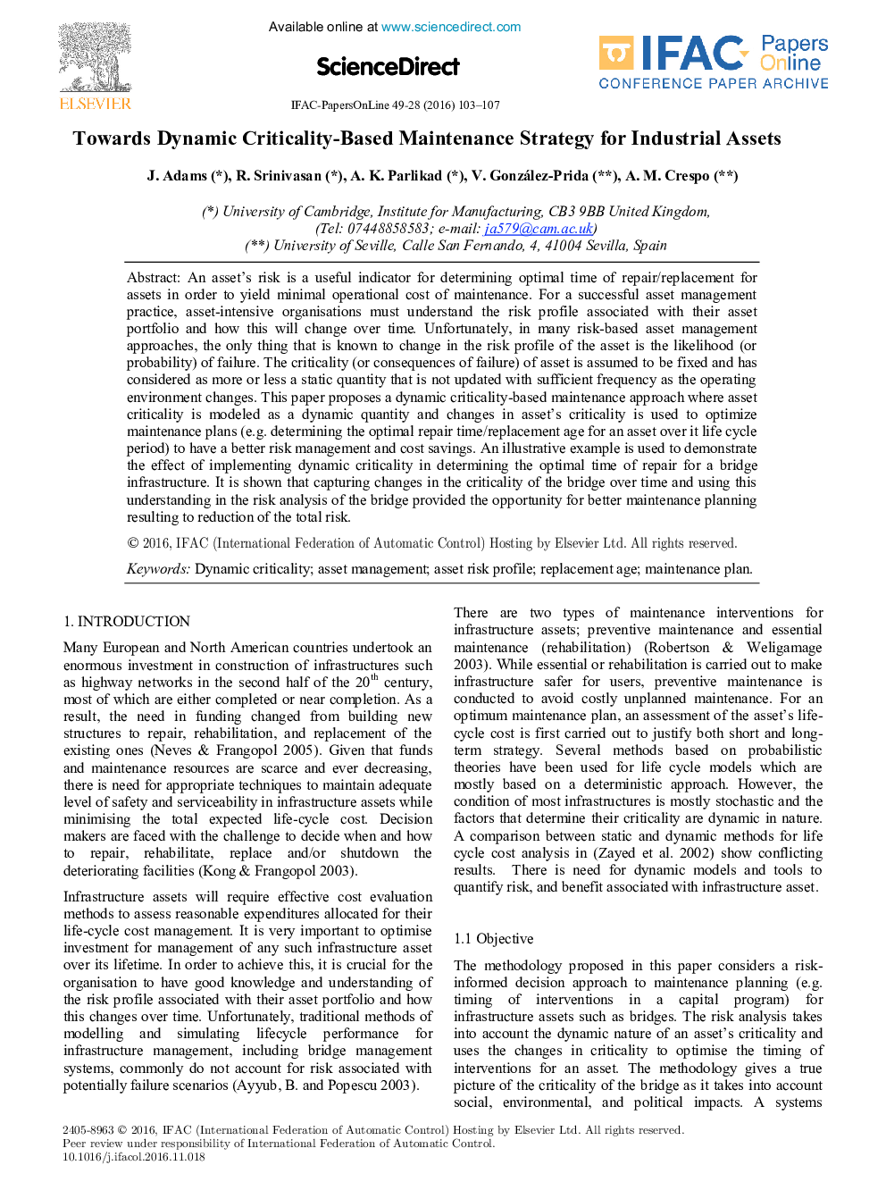 Towards Dynamic Criticality-Based Maintenance Strategy for Industrial Assets