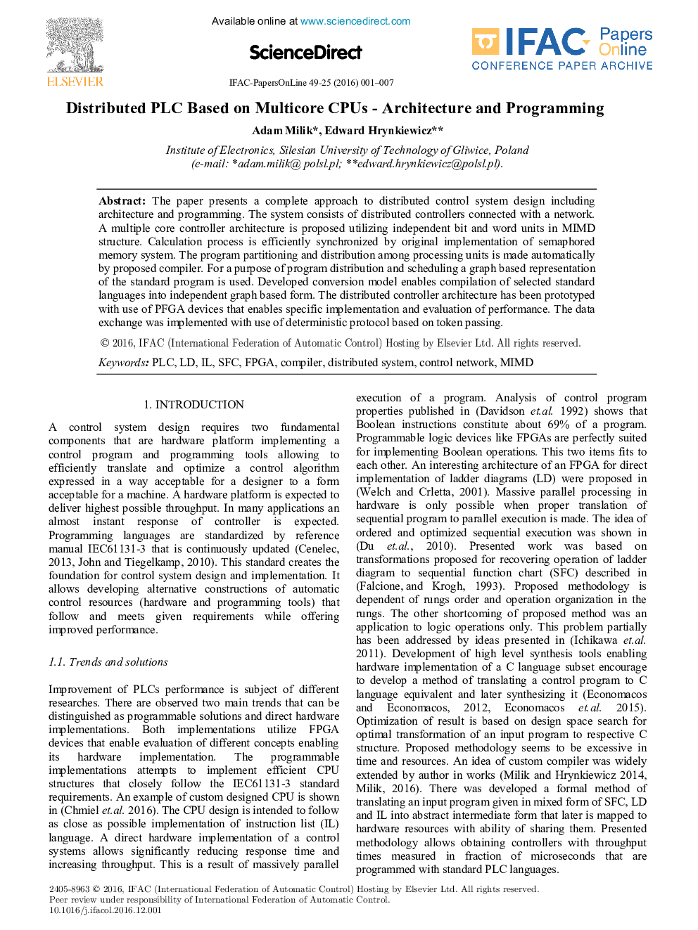 Distributed PLC Based on Multicore CPUs - Architecture and Programming