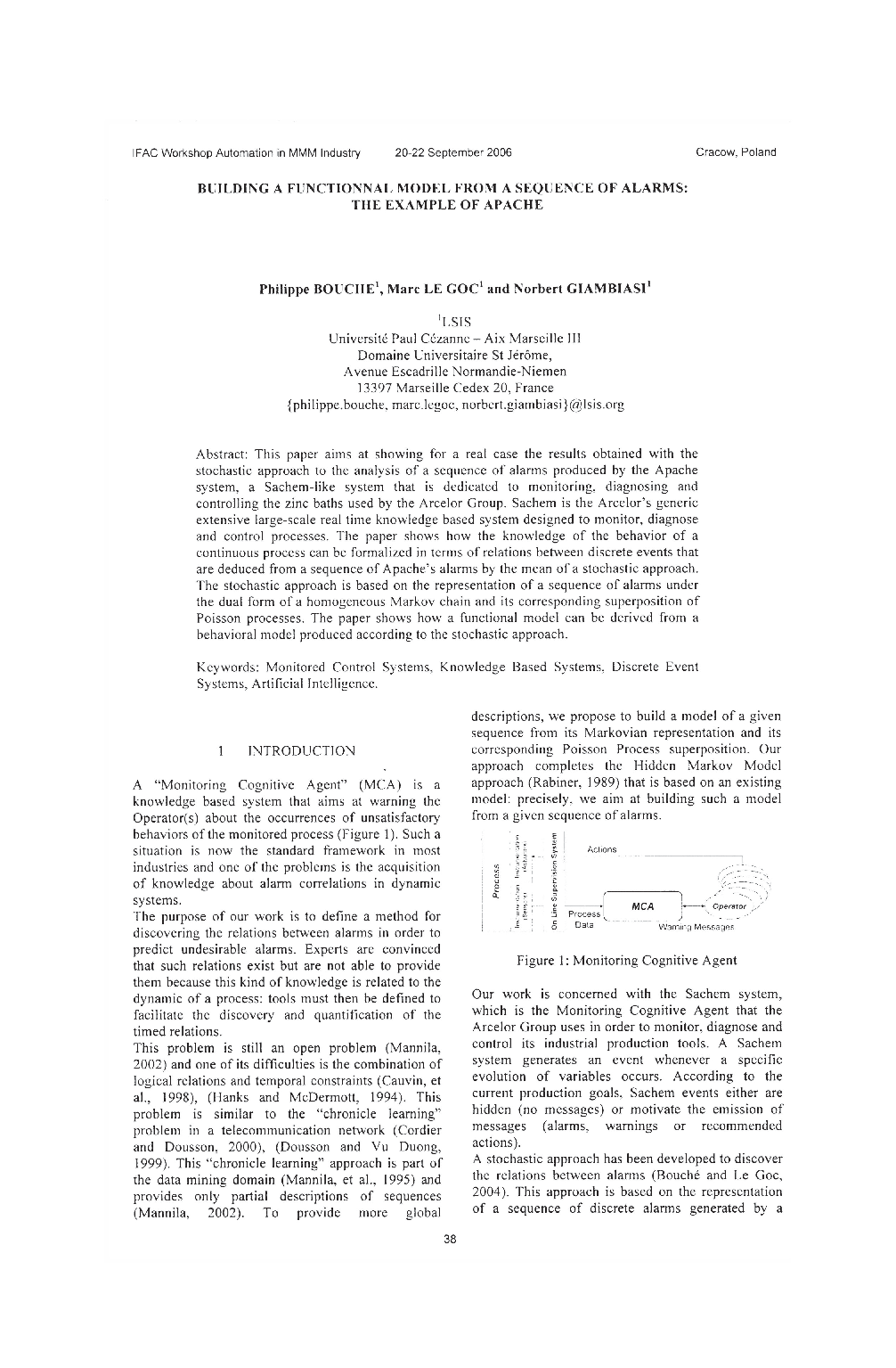 Building a Functionnal Model from a Sequence of Alarms: The Example of APACHE