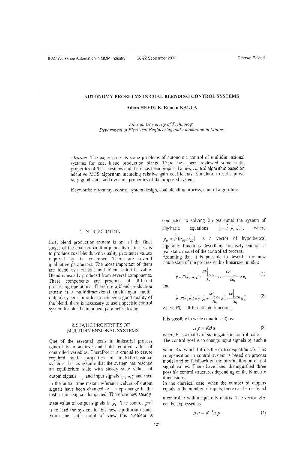 Autonomy Problems in Coal Blending Control Systems