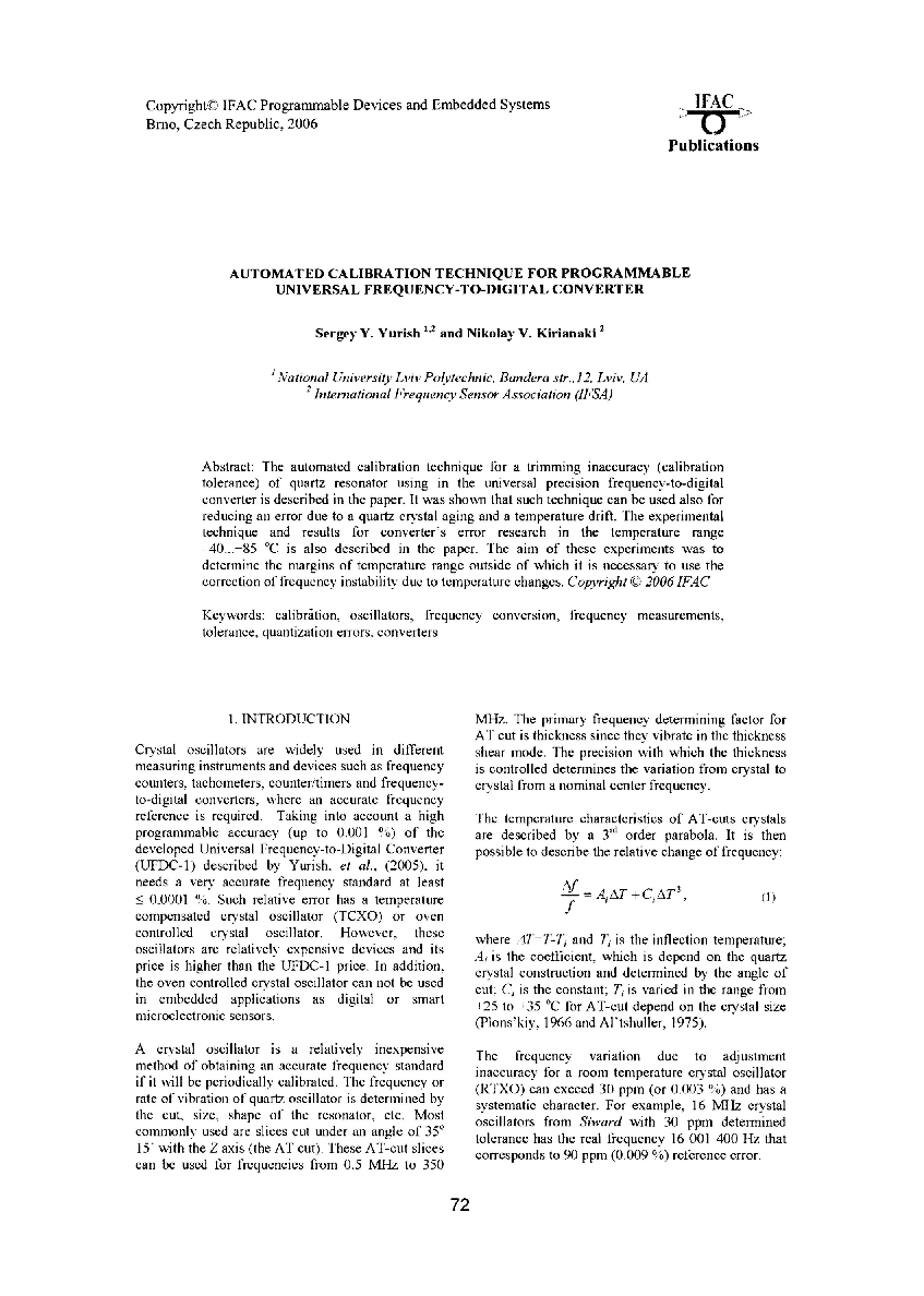 Automated calibration technique for programmable Universal Frequency-to-Digital Converter