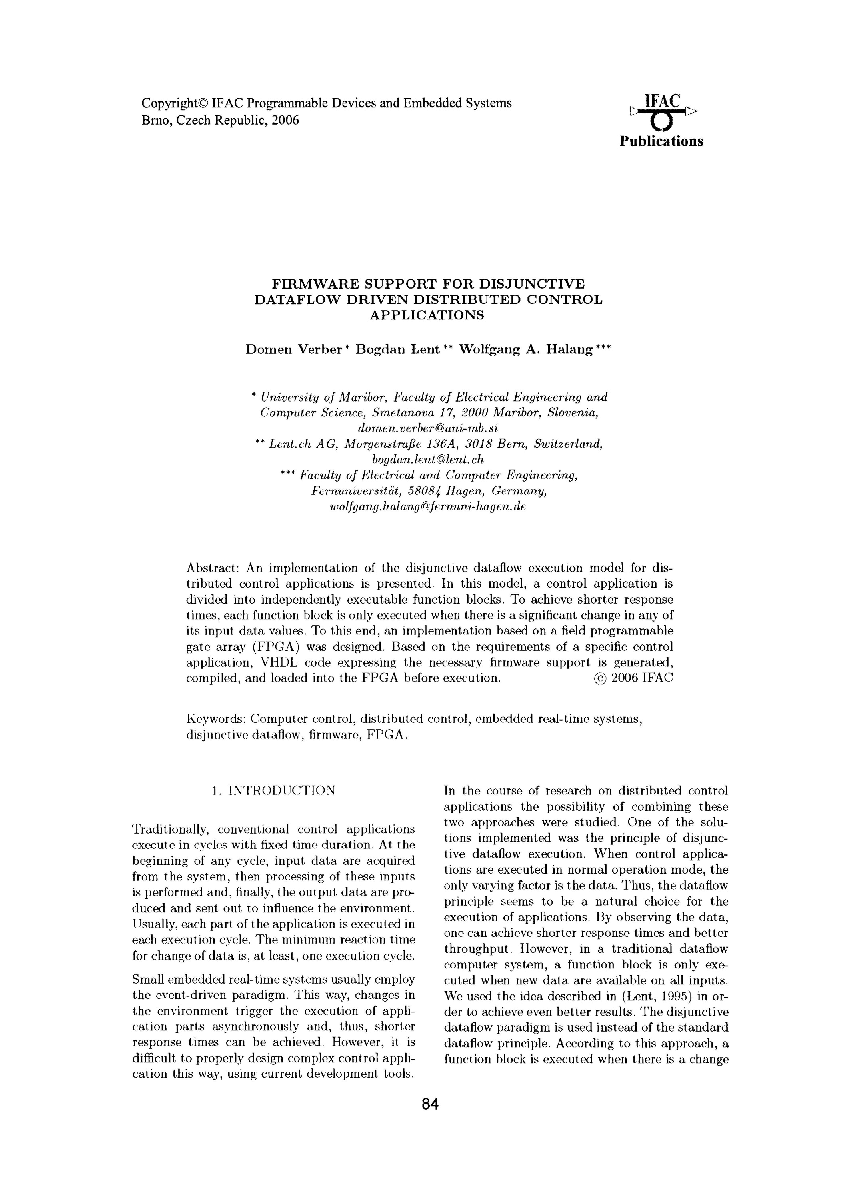 Firmware support for disjunctive dataflow driven distributed control applications