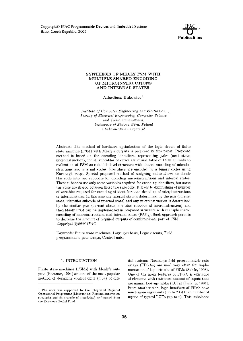 Synthesis of mealy FSM with multiple shared encoding of microinstructions and internal states