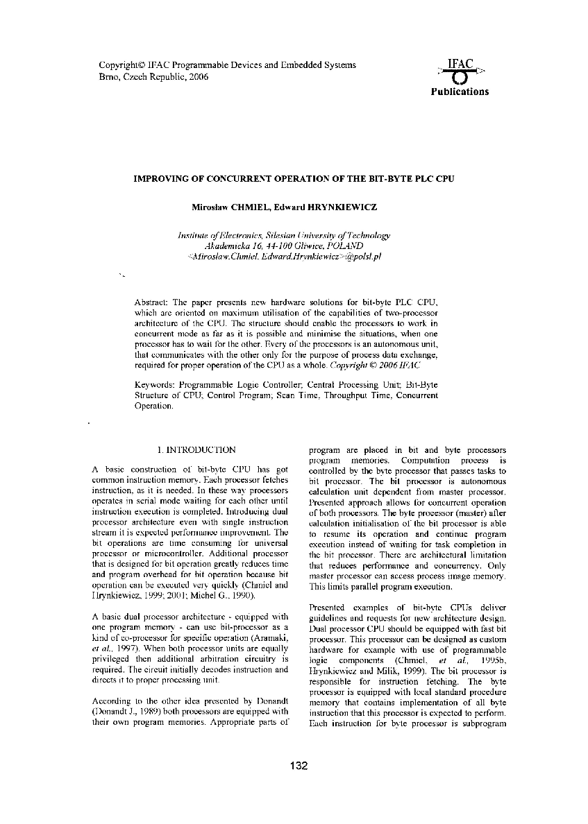 Improving of concurrent operation of the Bit-Byte PLC CPU