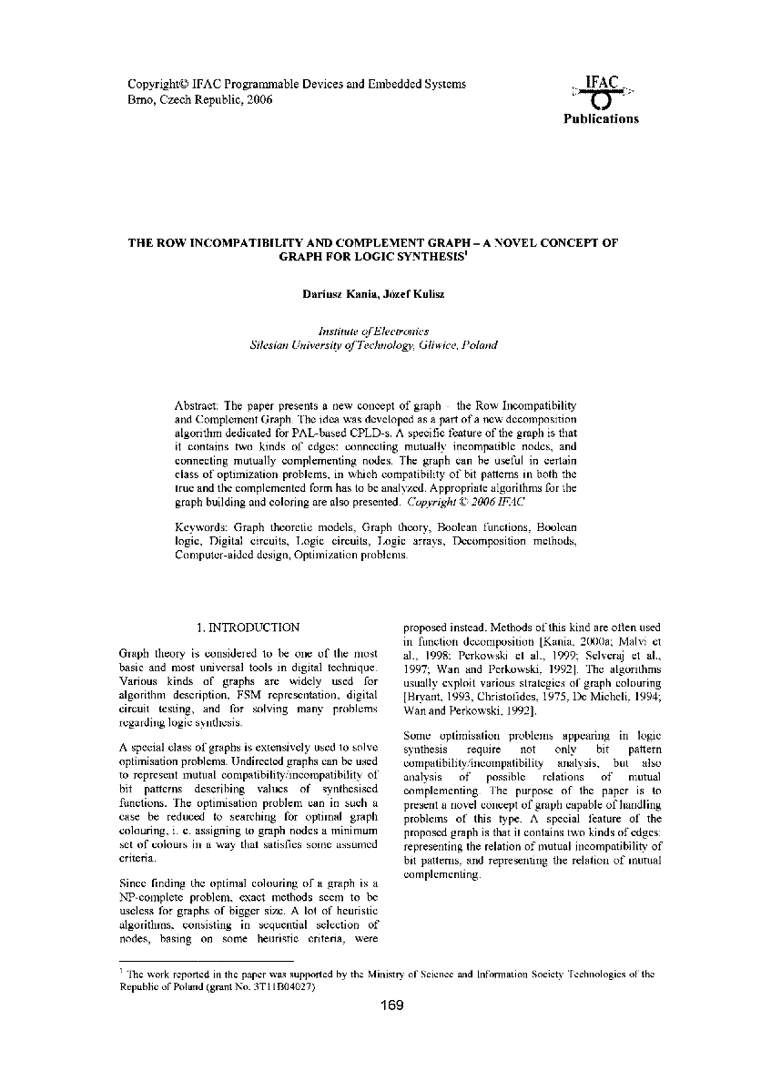 The row incompatibility and complement graph - A Novel concept of graph for logic synthesis1