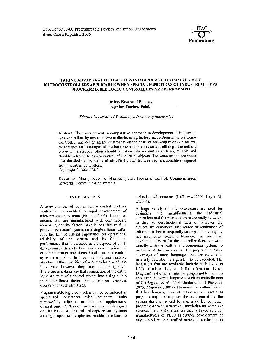 Taking advantage of features incorporated into One-Chipz microcontrollers applicable when special functions of industrial type programmable logic controllers are performed