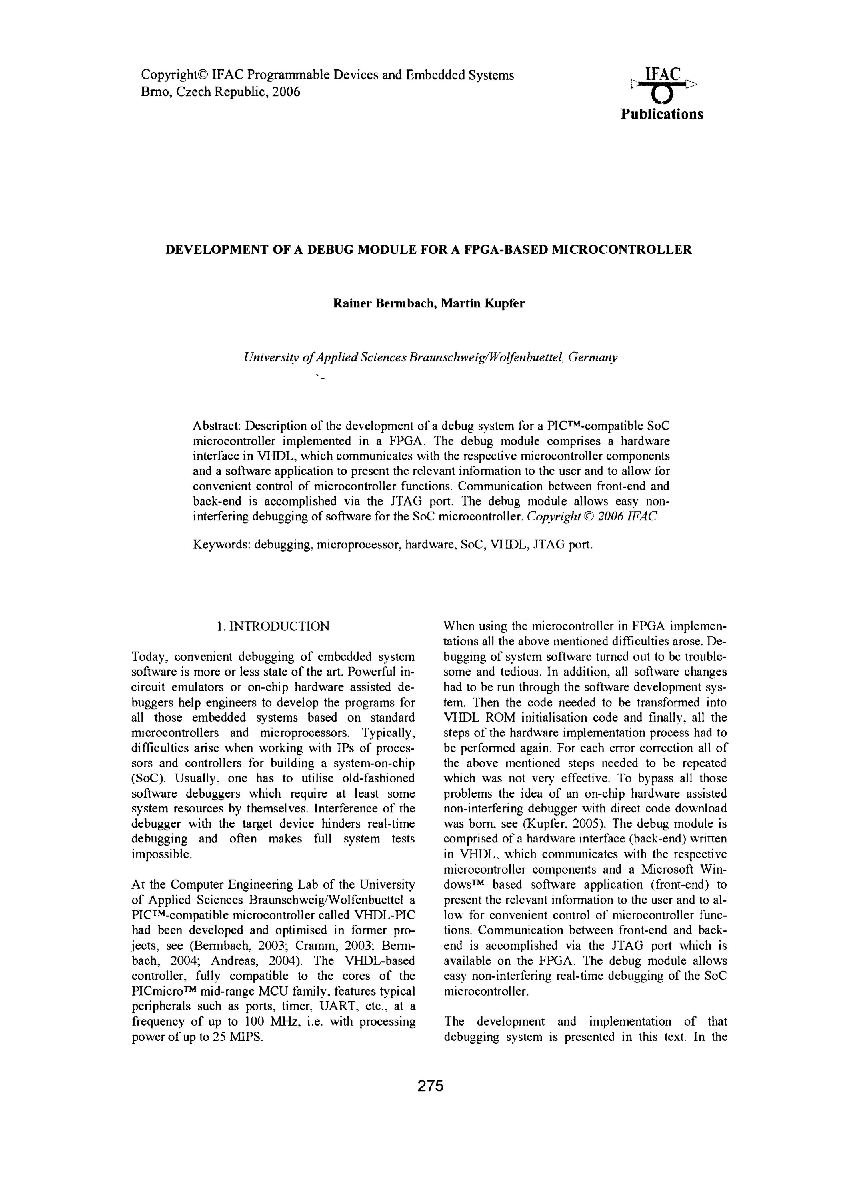 Development of a debug module for a FPGA-Based microcontroller