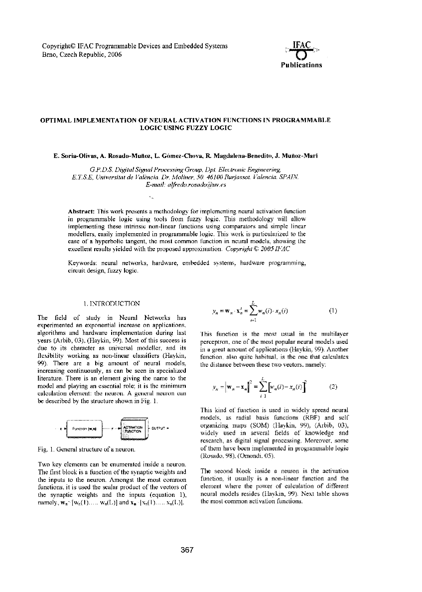 Optimal implementation of neural activation functions in programmable logic using fuzzy logic