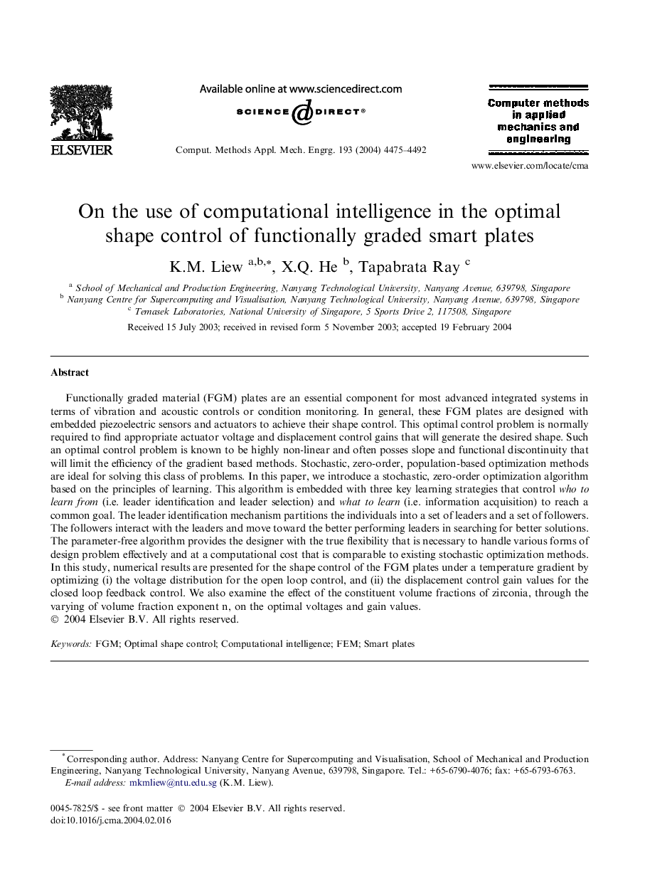 On the use of computational intelligence in the optimal shape control of functionally graded smart plates