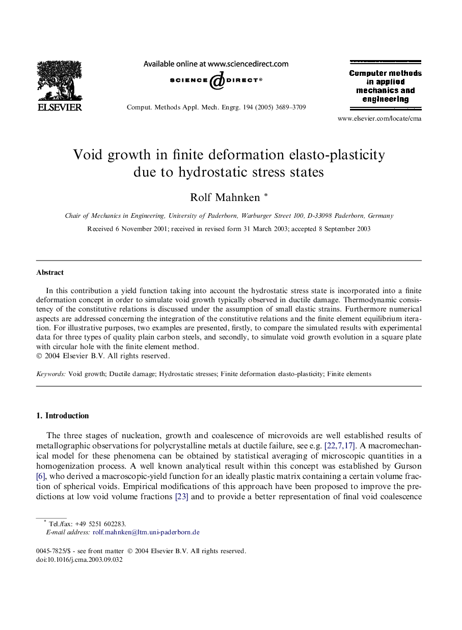 Void growth in finite deformation elasto-plasticity due to hydrostatic stress states