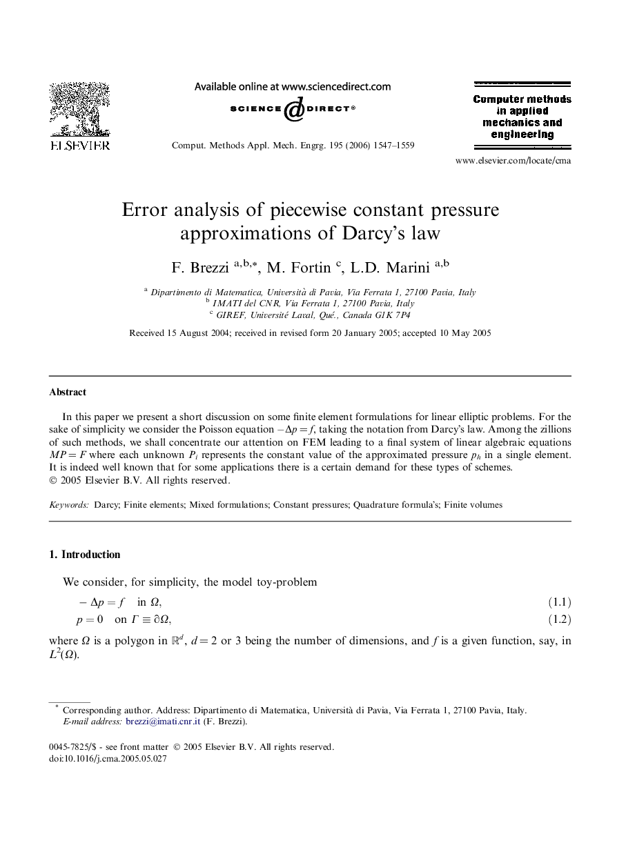 Error analysis of piecewise constant pressure approximations of Darcy’s law