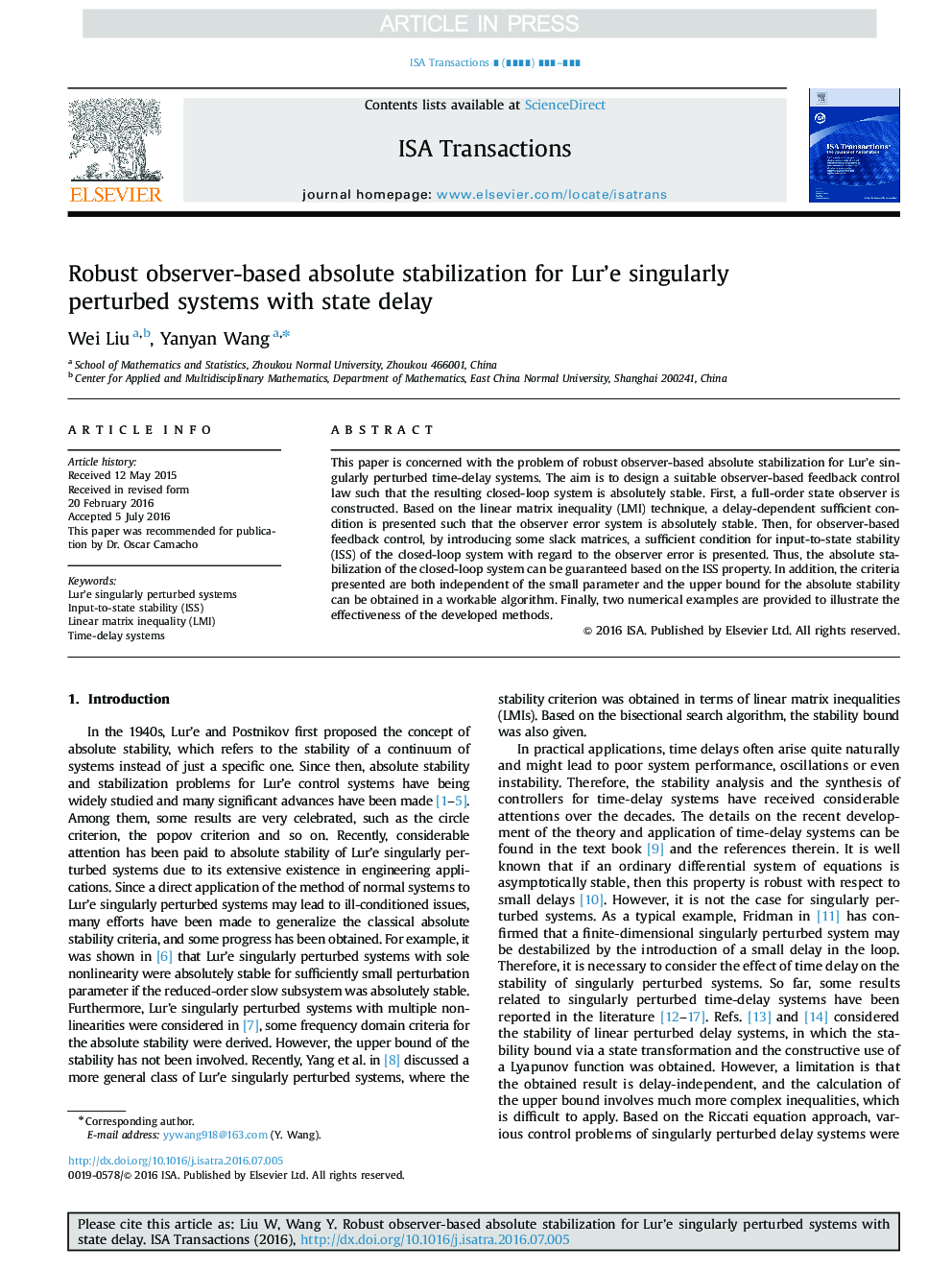 Robust observer-based absolute stabilization for Lur'e singularly perturbed systems with state delay