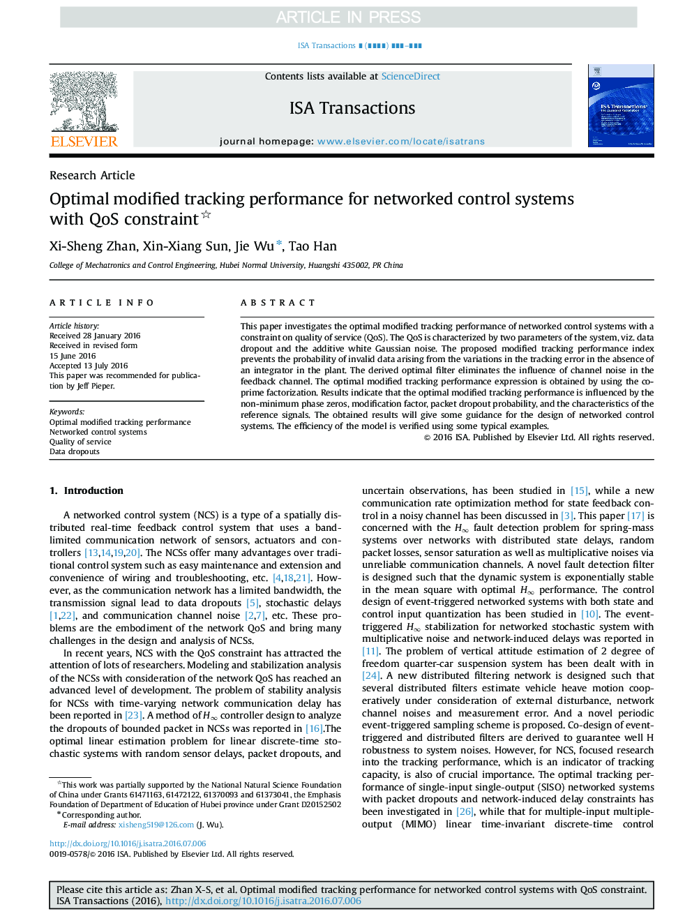 Optimal modified tracking performance for networked control systems with QoS constraint