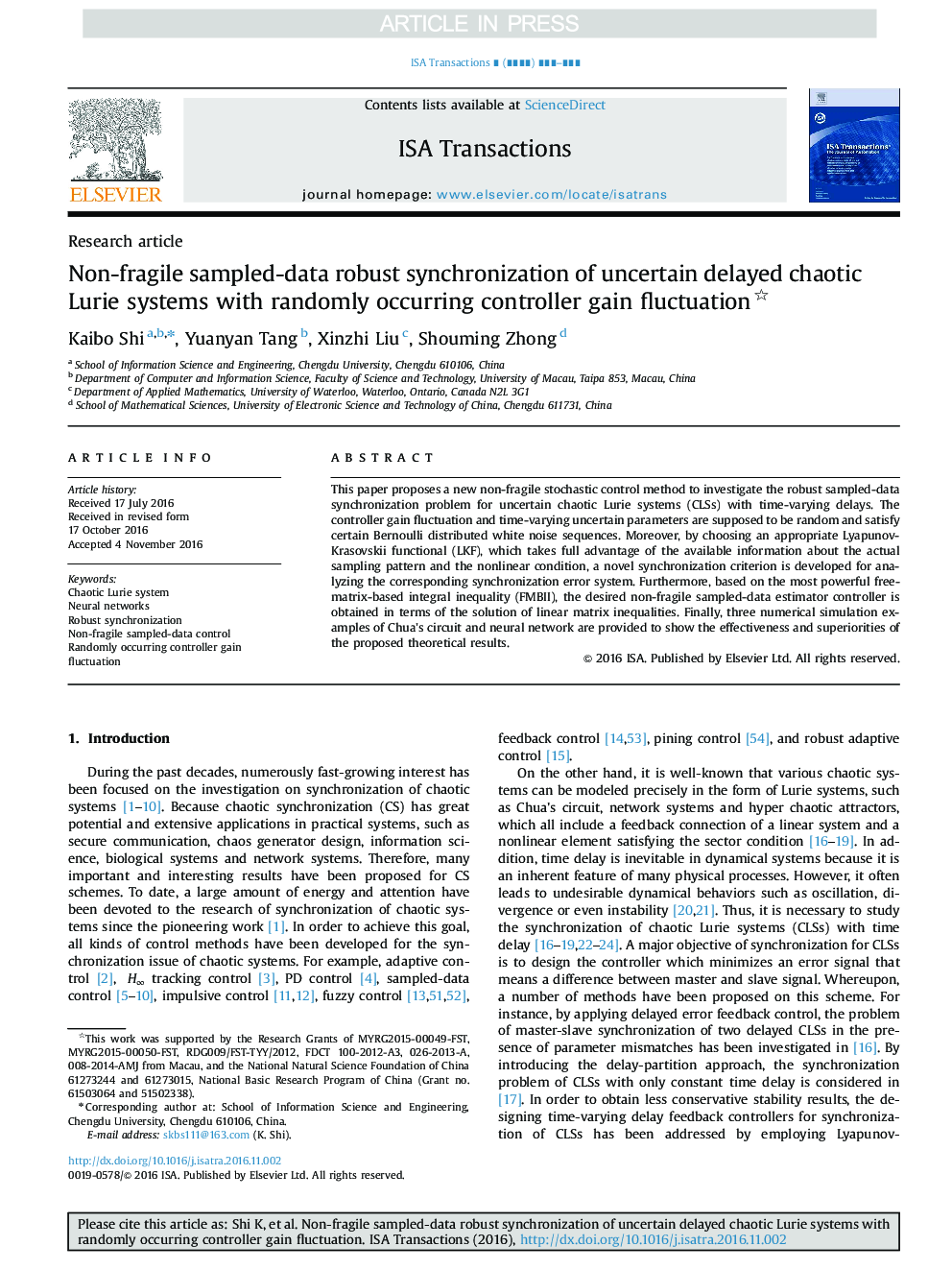 Non-fragile sampled-data robust synchronization of uncertain delayed chaotic Lurie systems with randomly occurring controller gain fluctuation