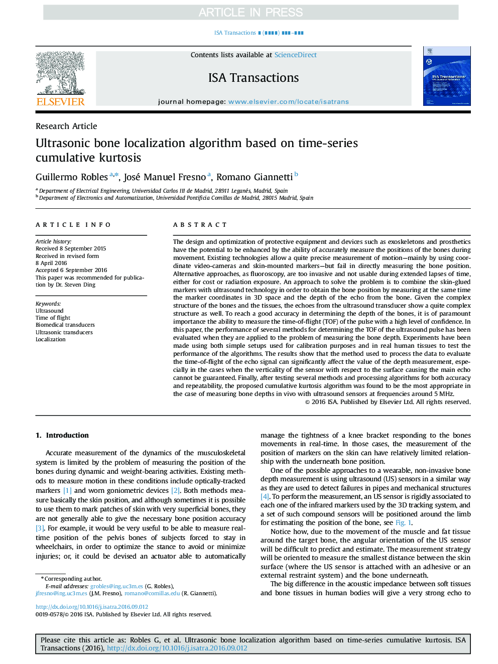 Ultrasonic bone localization algorithm based on time-series cumulative kurtosis