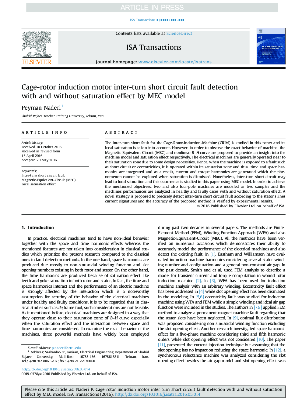 Cage-rotor induction motor inter-turn short circuit fault detection with and without saturation effect by MEC model