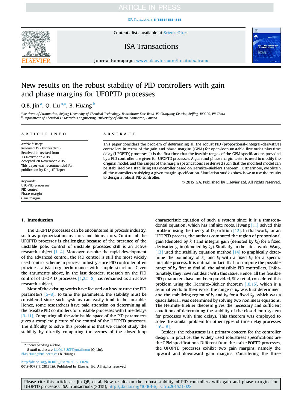 New results on the robust stability of PID controllers with gain and phase margins for UFOPTD processes