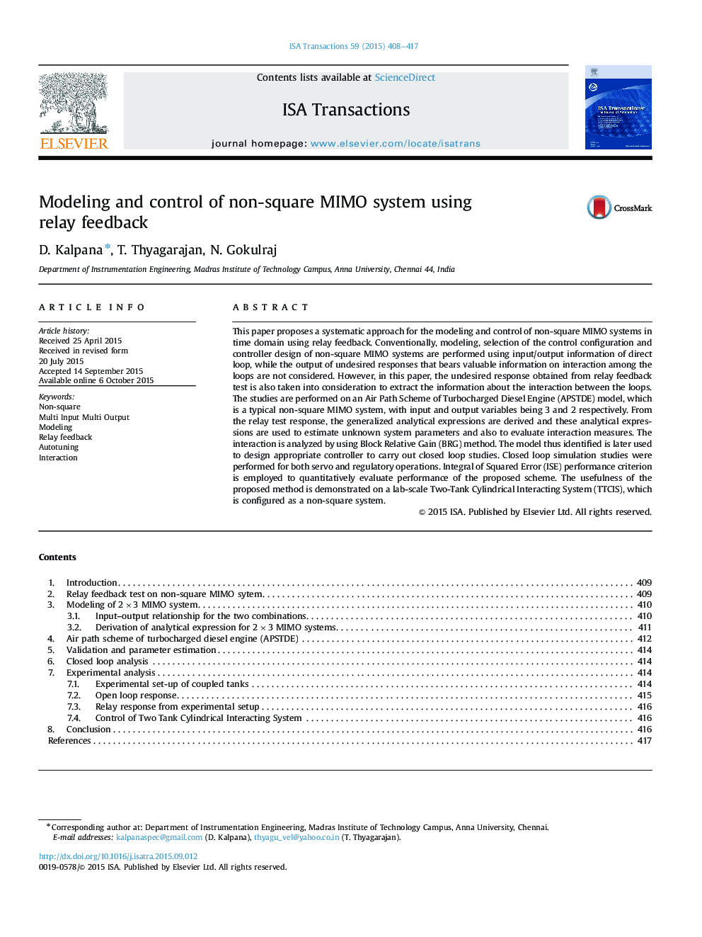 Modeling and control of non-square MIMO system using relay feedback