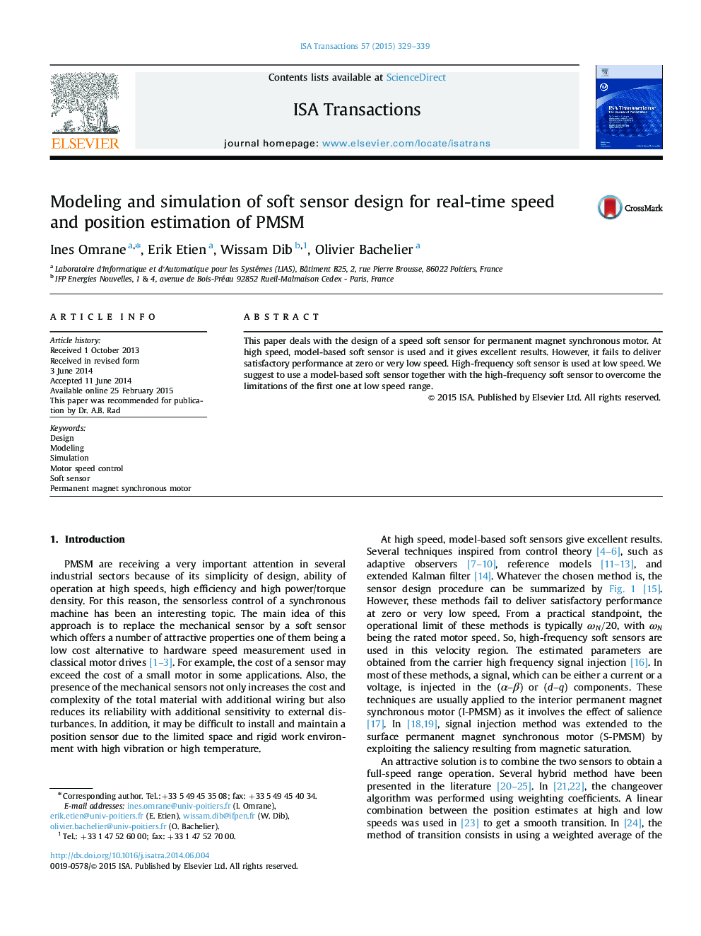 Research ArticleModeling and simulation of soft sensor design for real-time speed and position estimation of PMSM