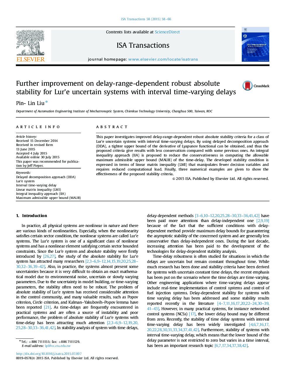 Further improvement on delay-range-dependent robust absolute stability for Lur×³e uncertain systems with interval time-varying delays