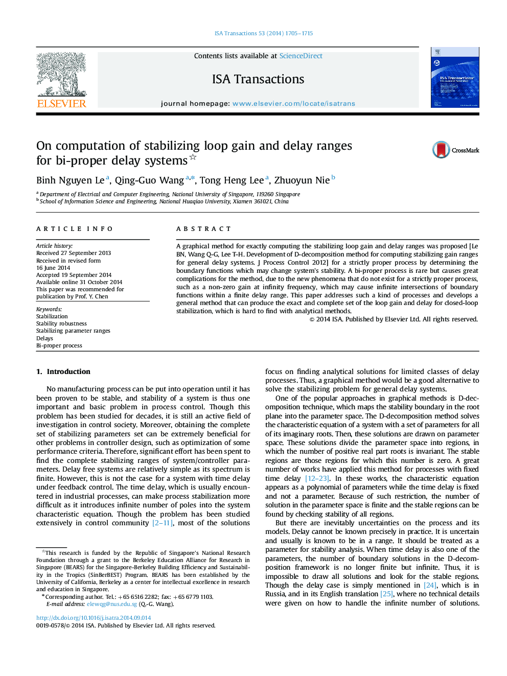 Research ArticleOn computation of stabilizing loop gain and delay ranges for bi-proper delay systems