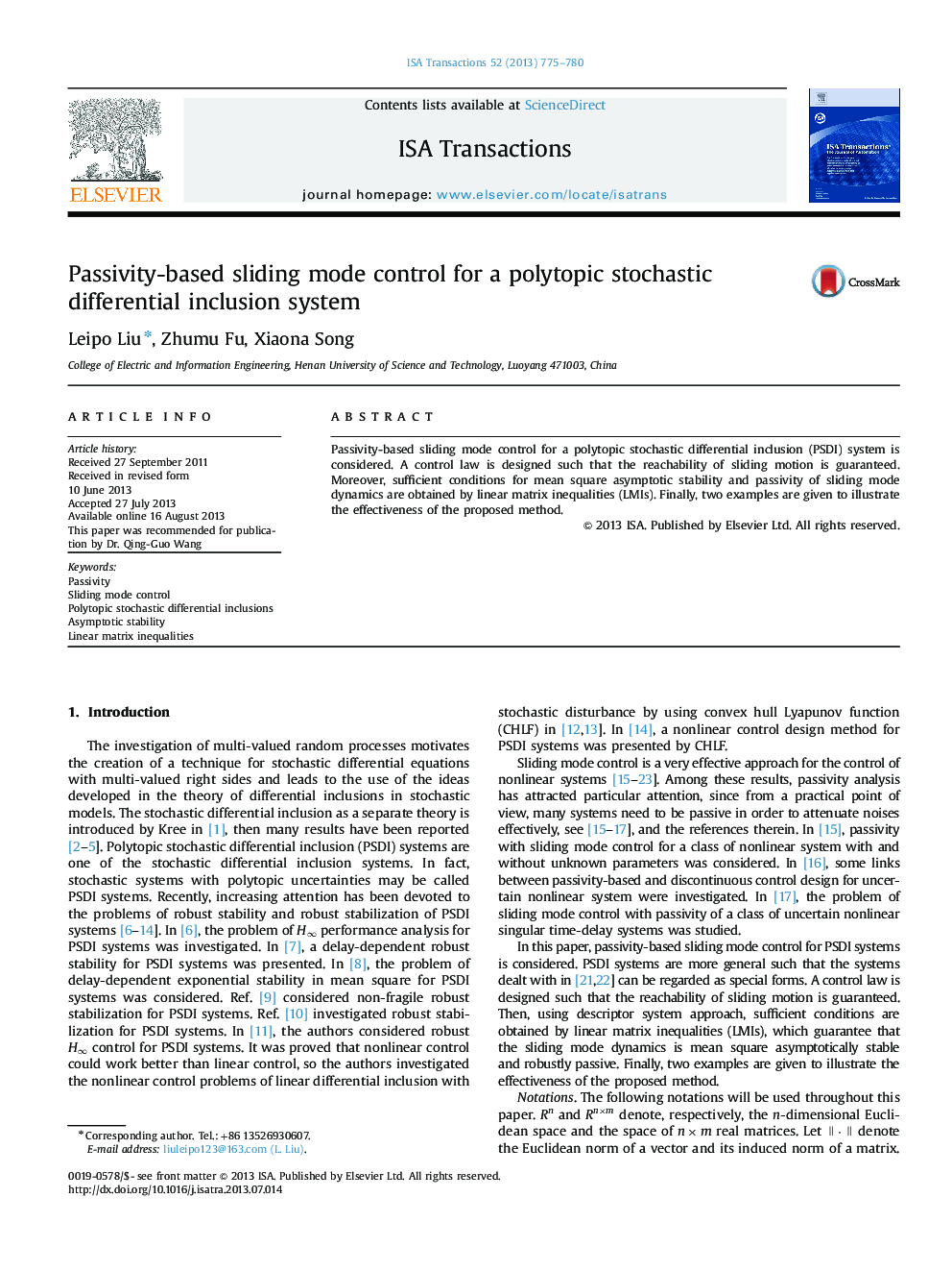 Passivity-based sliding mode control for a polytopic stochastic differential inclusion system