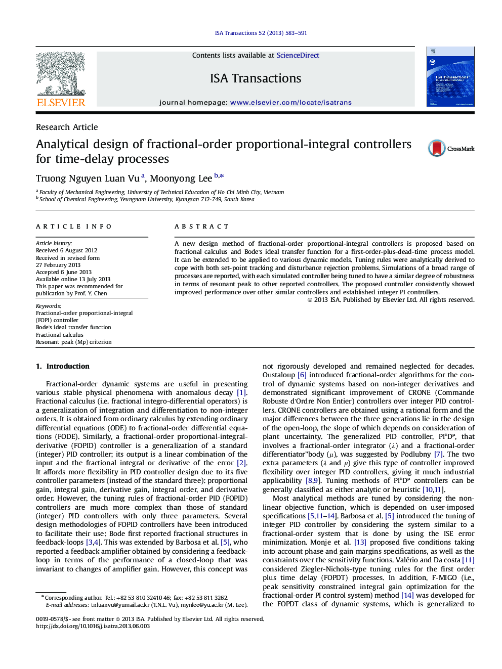 Analytical design of fractional-order proportional-integral controllers for time-delay processes