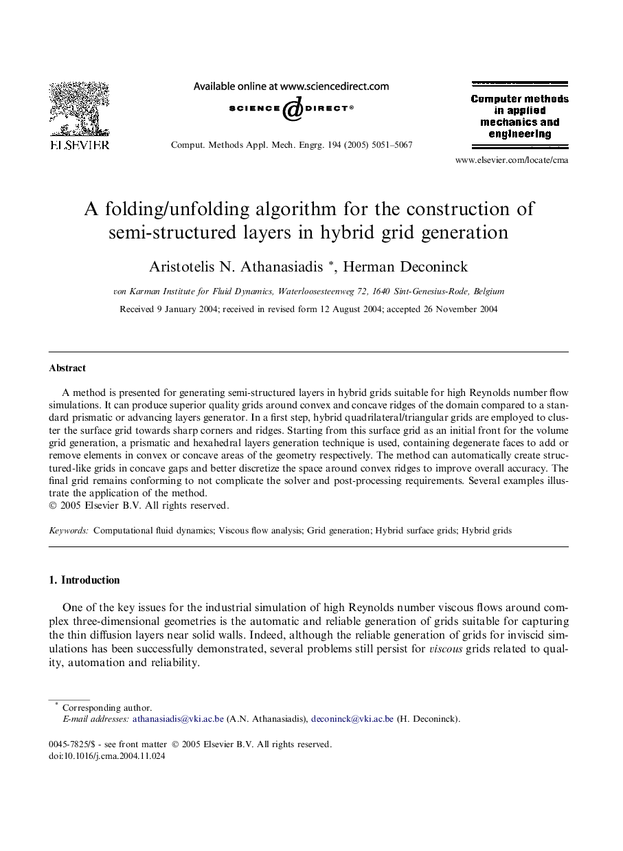 A folding/unfolding algorithm for the construction of semi-structured layers in hybrid grid generation