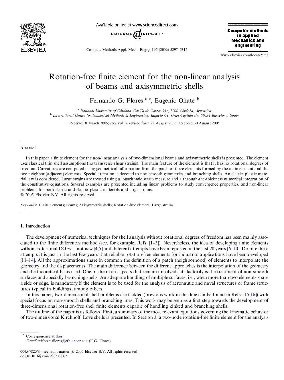 Rotation-free finite element for the non-linear analysis of beams and axisymmetric shells