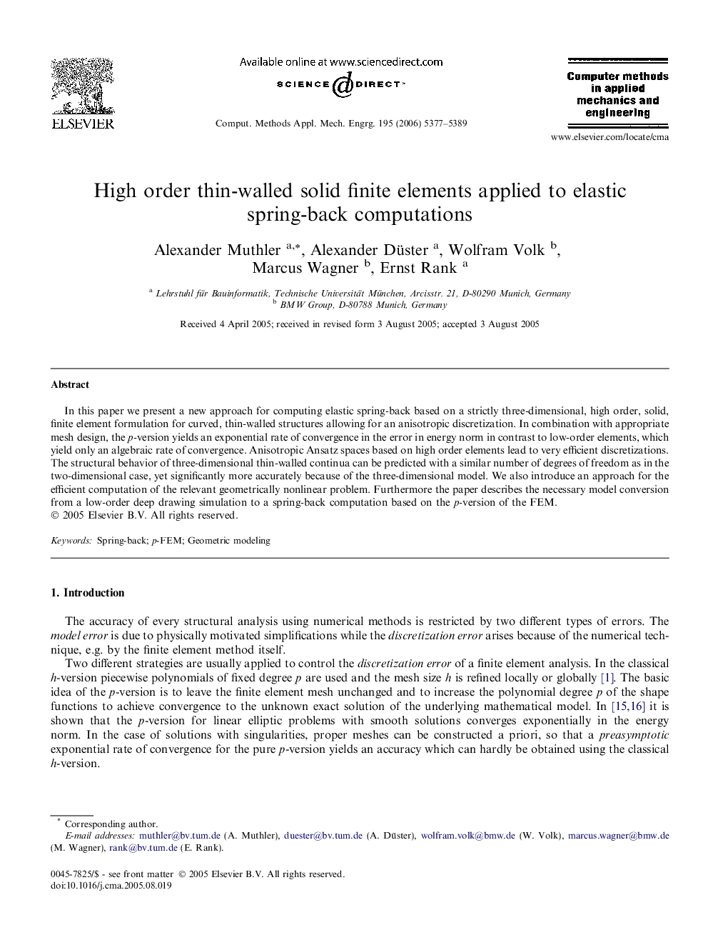High order thin-walled solid finite elements applied to elastic spring-back computations