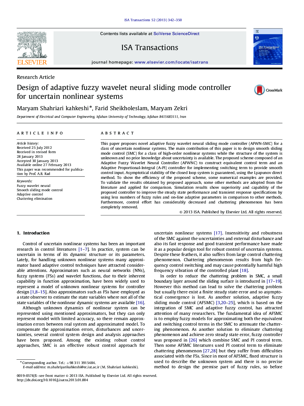 Design of adaptive fuzzy wavelet neural sliding mode controller for uncertain nonlinear systems