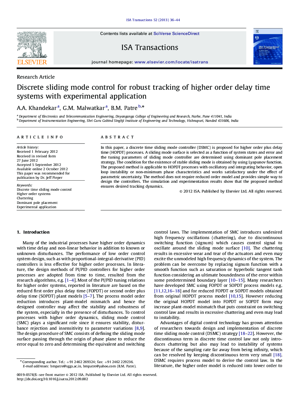 Discrete sliding mode control for robust tracking of higher order delay time systems with experimental application