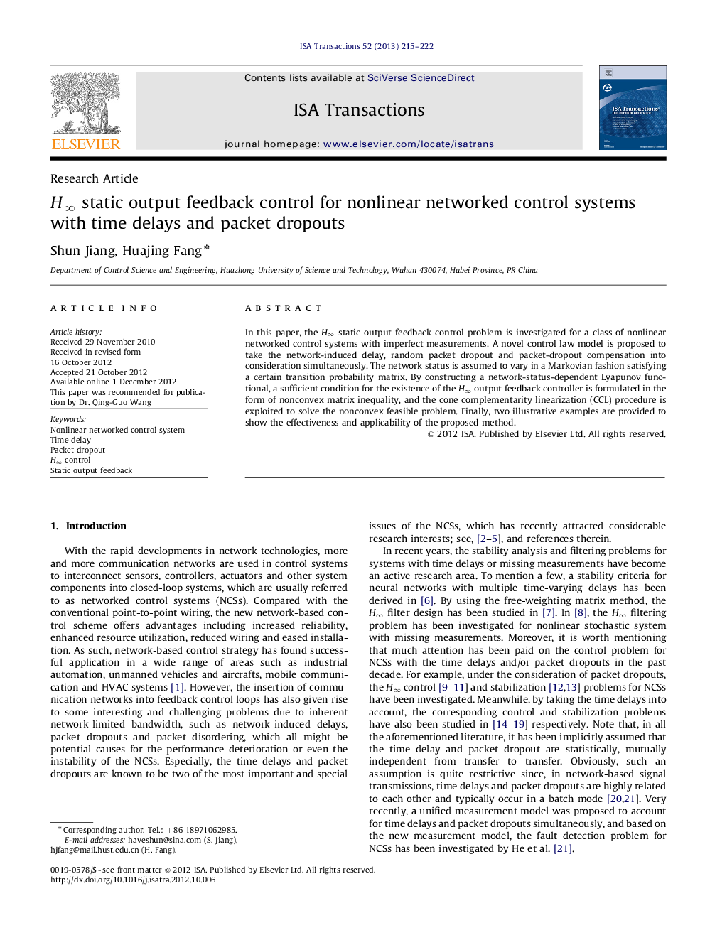 Hâ static output feedback control for nonlinear networked control systems with time delays and packet dropouts