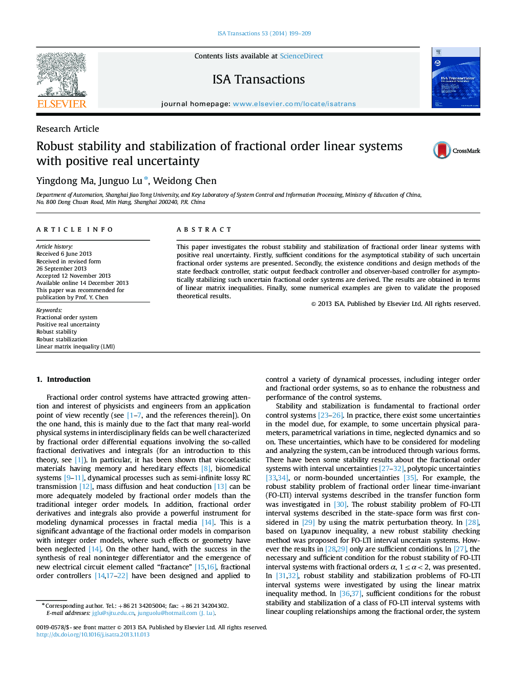 Robust stability and stabilization of fractional order linear systems with positive real uncertainty