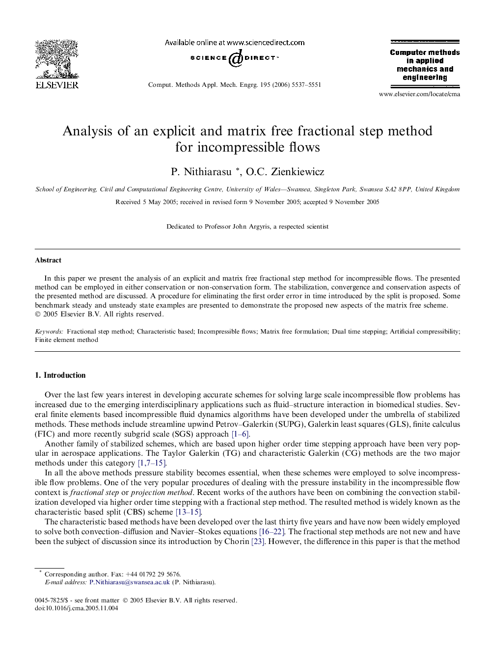 Analysis of an explicit and matrix free fractional step method for incompressible flows