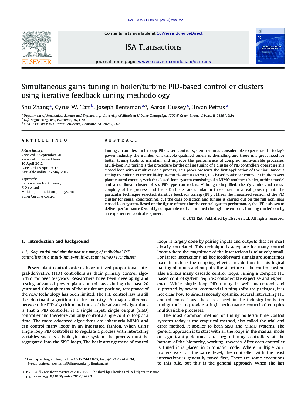 Simultaneous gains tuning in boiler/turbine PID-based controller clusters using iterative feedback tuning methodology