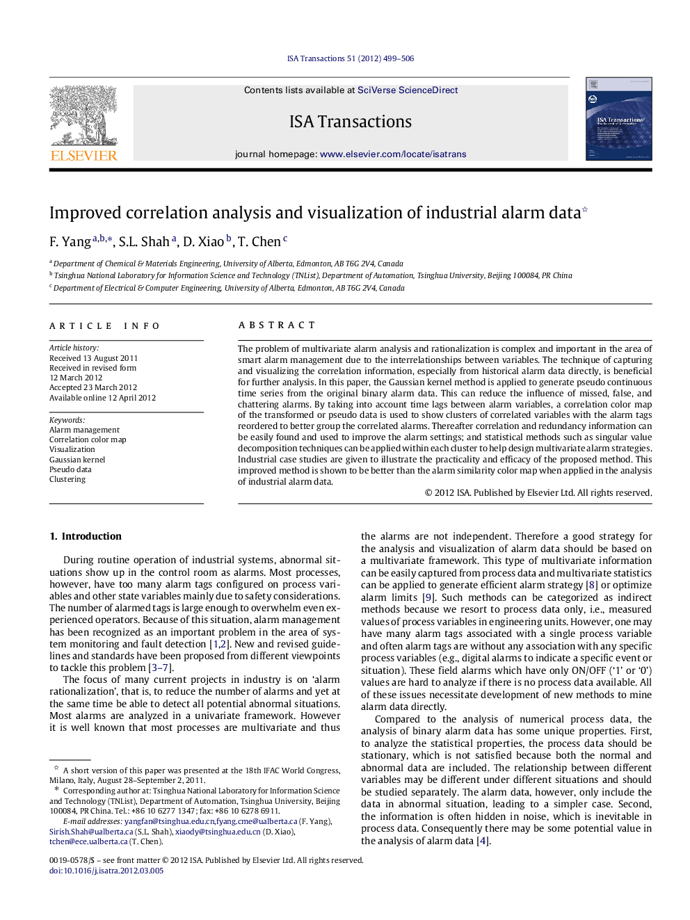 Improved correlation analysis and visualization of industrial alarm data