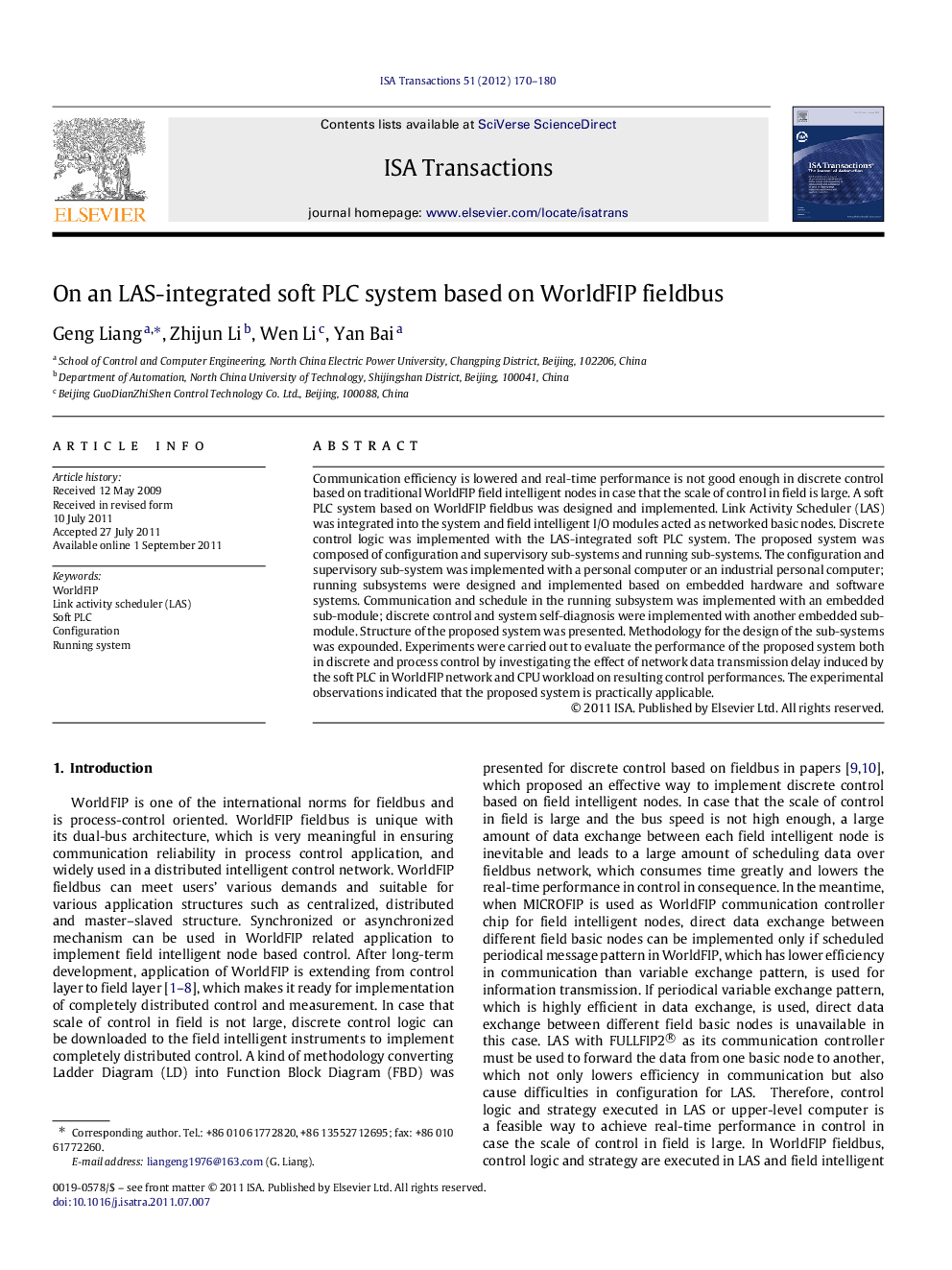 On an LAS-integrated soft PLC system based on WorldFIP fieldbus