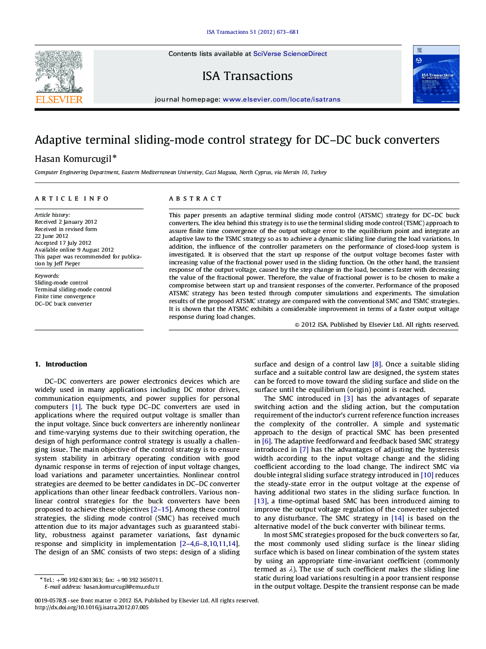 Adaptive terminal sliding-mode control strategy for DC-DC buck converters