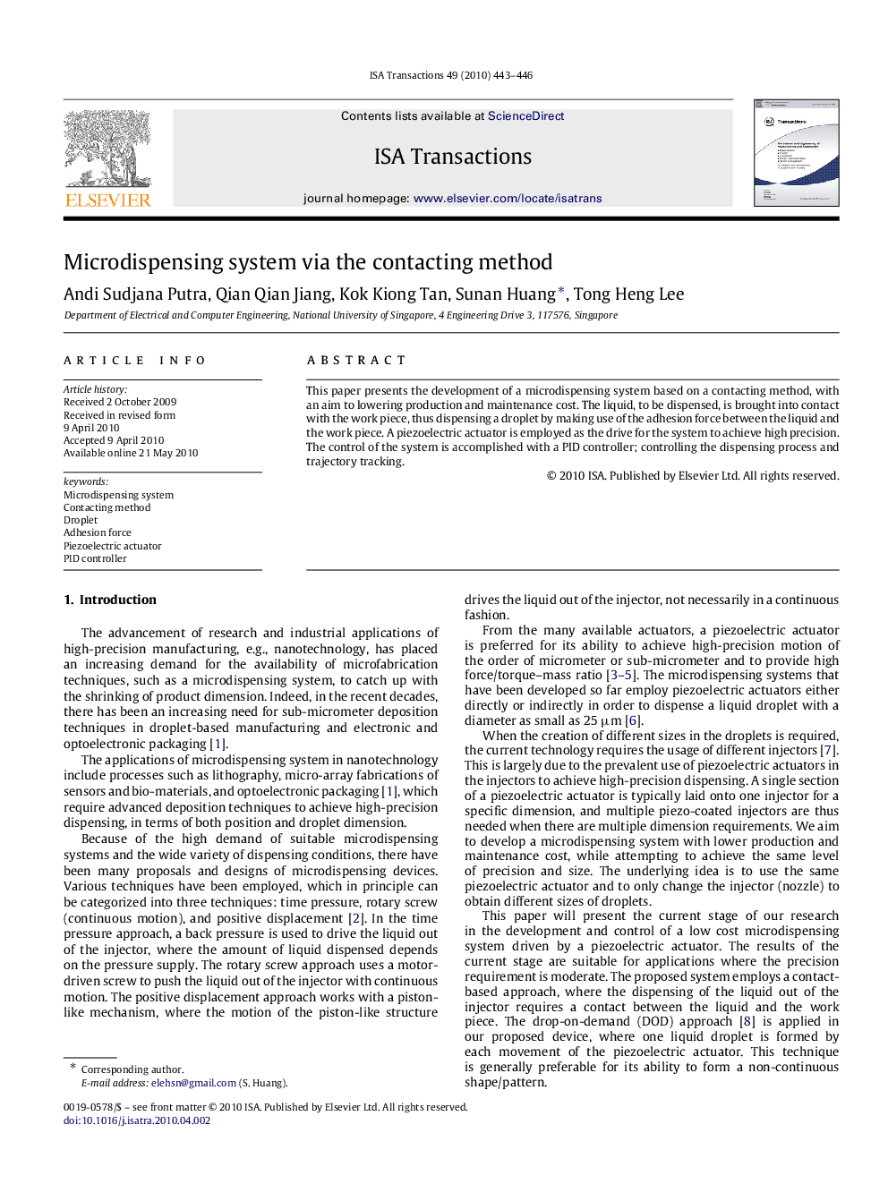 Microdispensing system via the contacting method