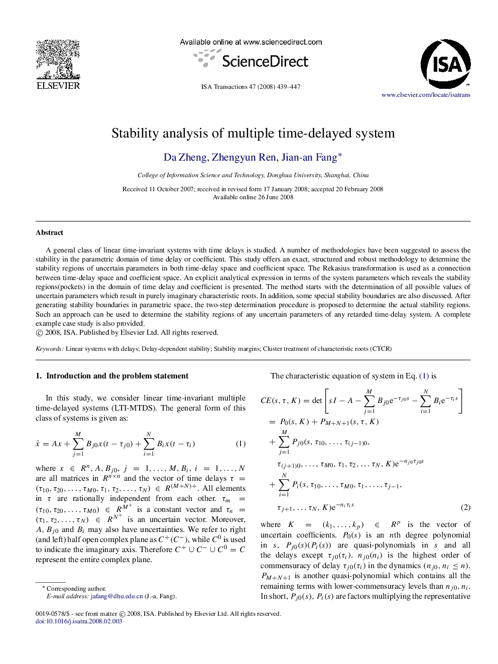 Stability analysis of multiple time-delayed system