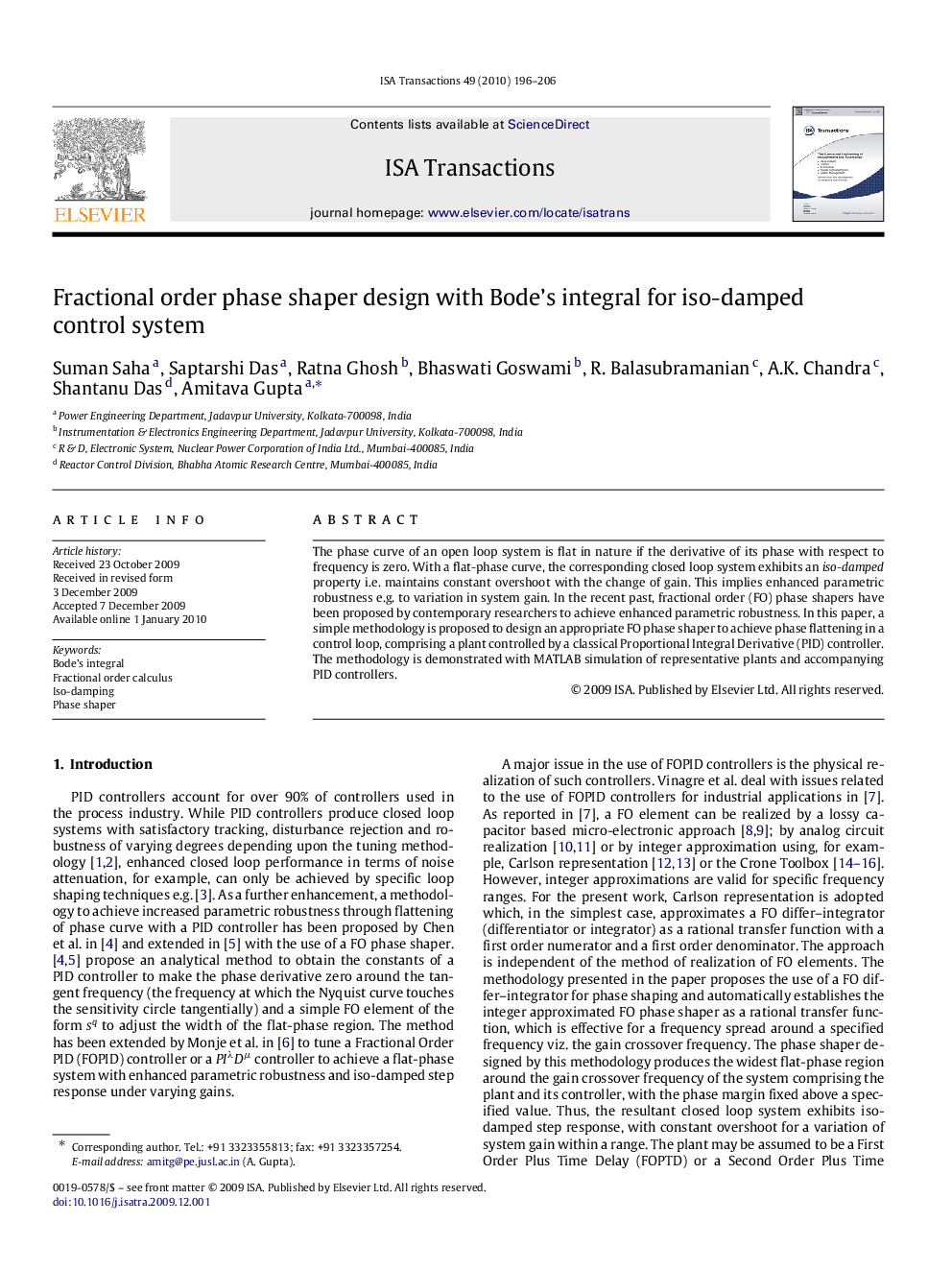 Fractional order phase shaper design with Bode's integral for iso-damped control system