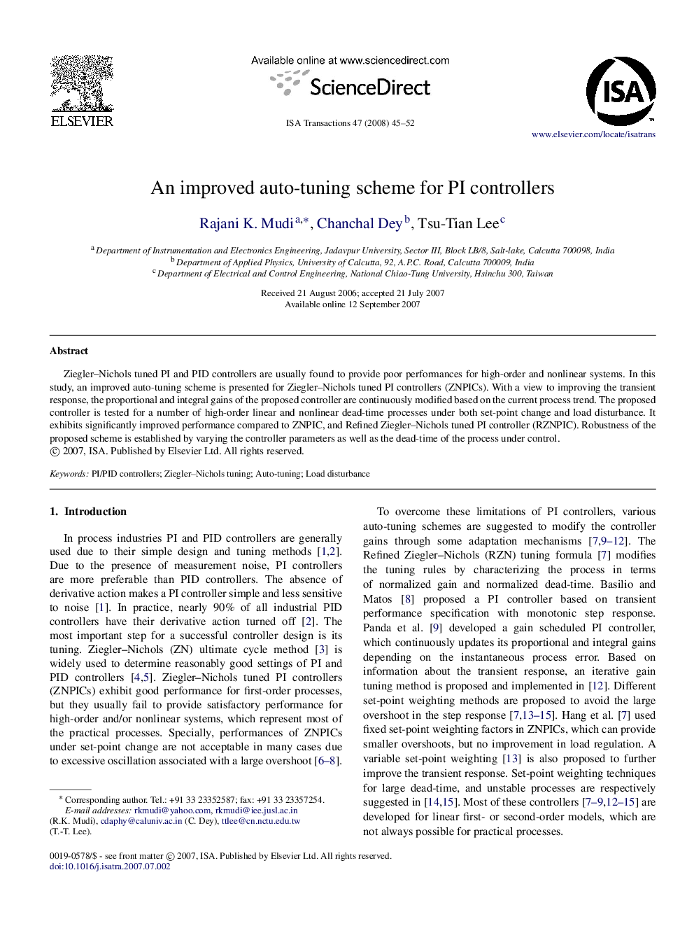 An improved auto-tuning scheme for PI controllers