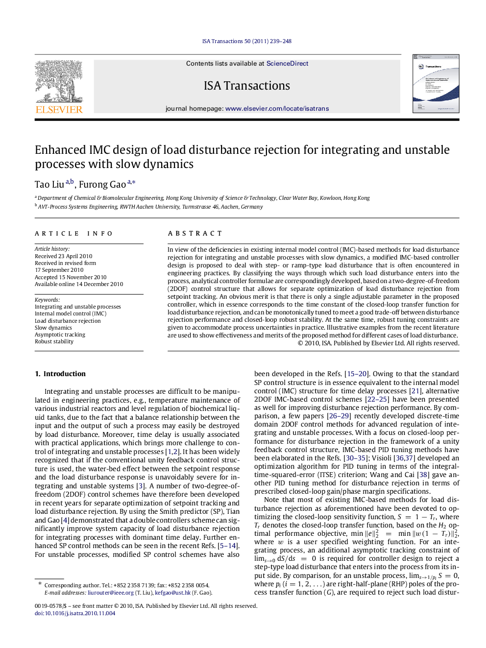 Enhanced IMC design of load disturbance rejection for integrating and unstable processes with slow dynamics