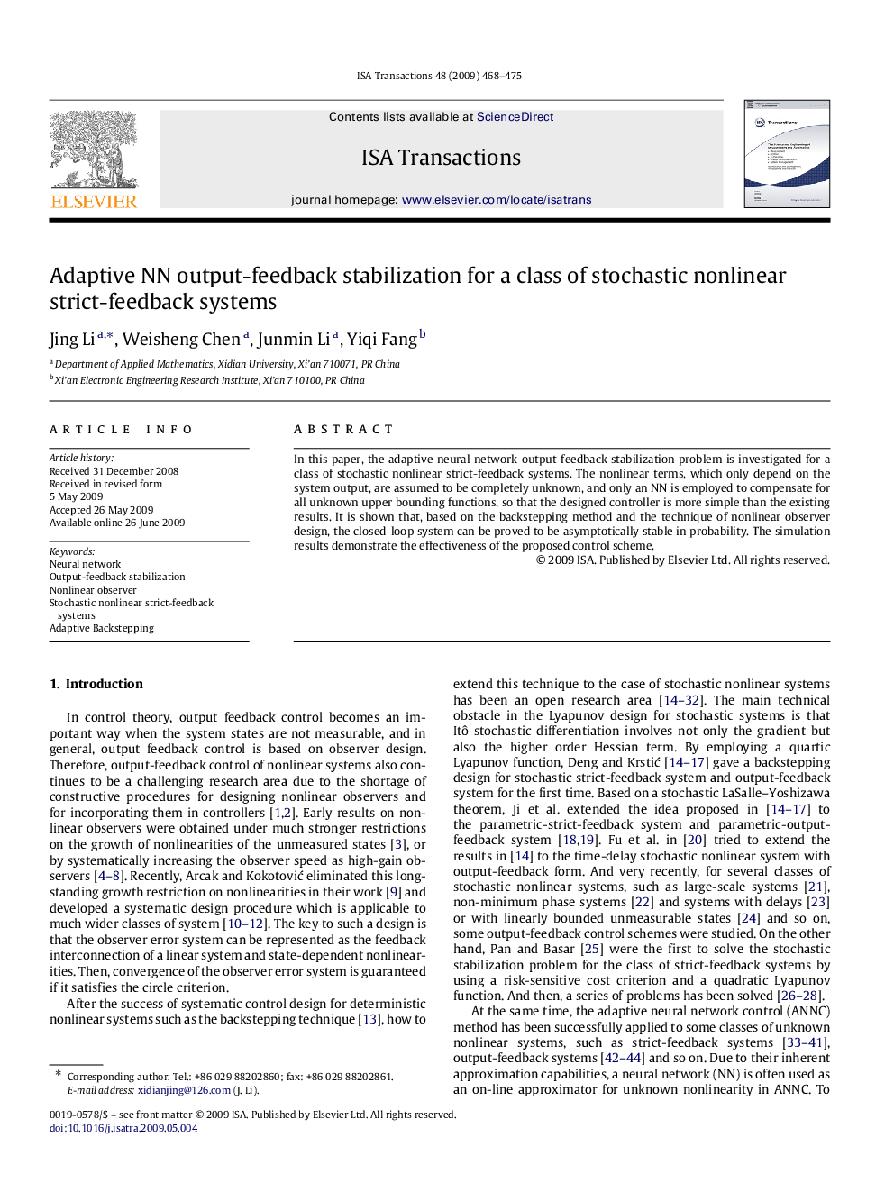 Adaptive NN output-feedback stabilization for a class of stochastic nonlinear strict-feedback systems