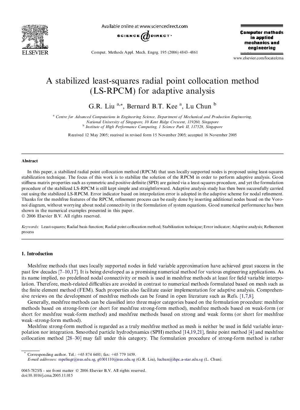 A stabilized least-squares radial point collocation method (LS-RPCM) for adaptive analysis