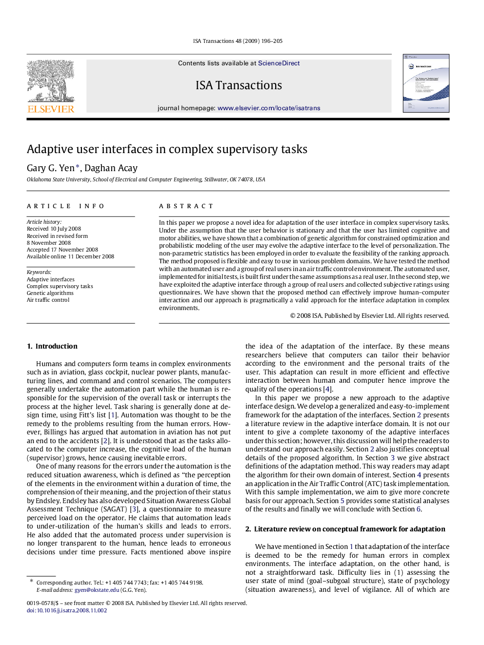 Adaptive user interfaces in complex supervisory tasks