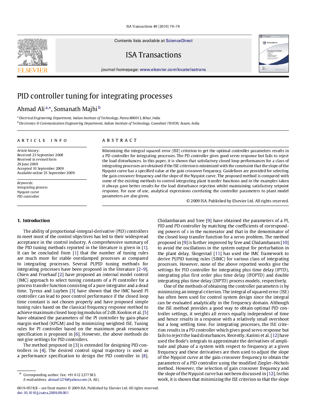 PID controller tuning for integrating processes