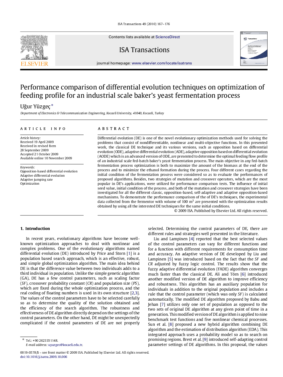 Performance comparison of differential evolution techniques on optimization of feeding profile for an industrial scale baker's yeast fermentation process