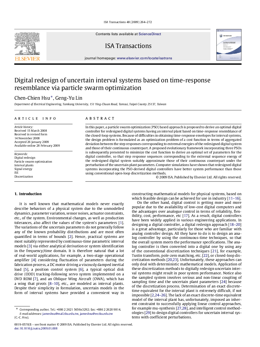 Digital redesign of uncertain interval systems based on time-response resemblance via particle swarm optimization